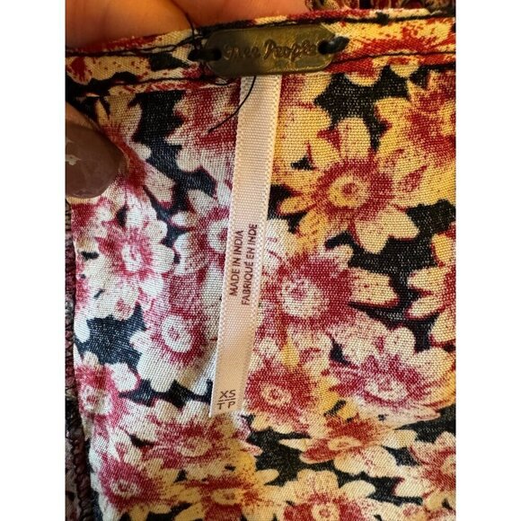 Free People Dress Women XS Red Black Floral Print Corset Lace‎ Up Mini Boho - Picture 11 of 13